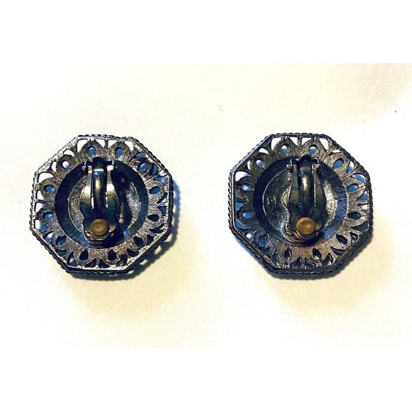 Barrera for Avon Clip Earrings Silver Tone Octagons Signed - Picture 5 of 7